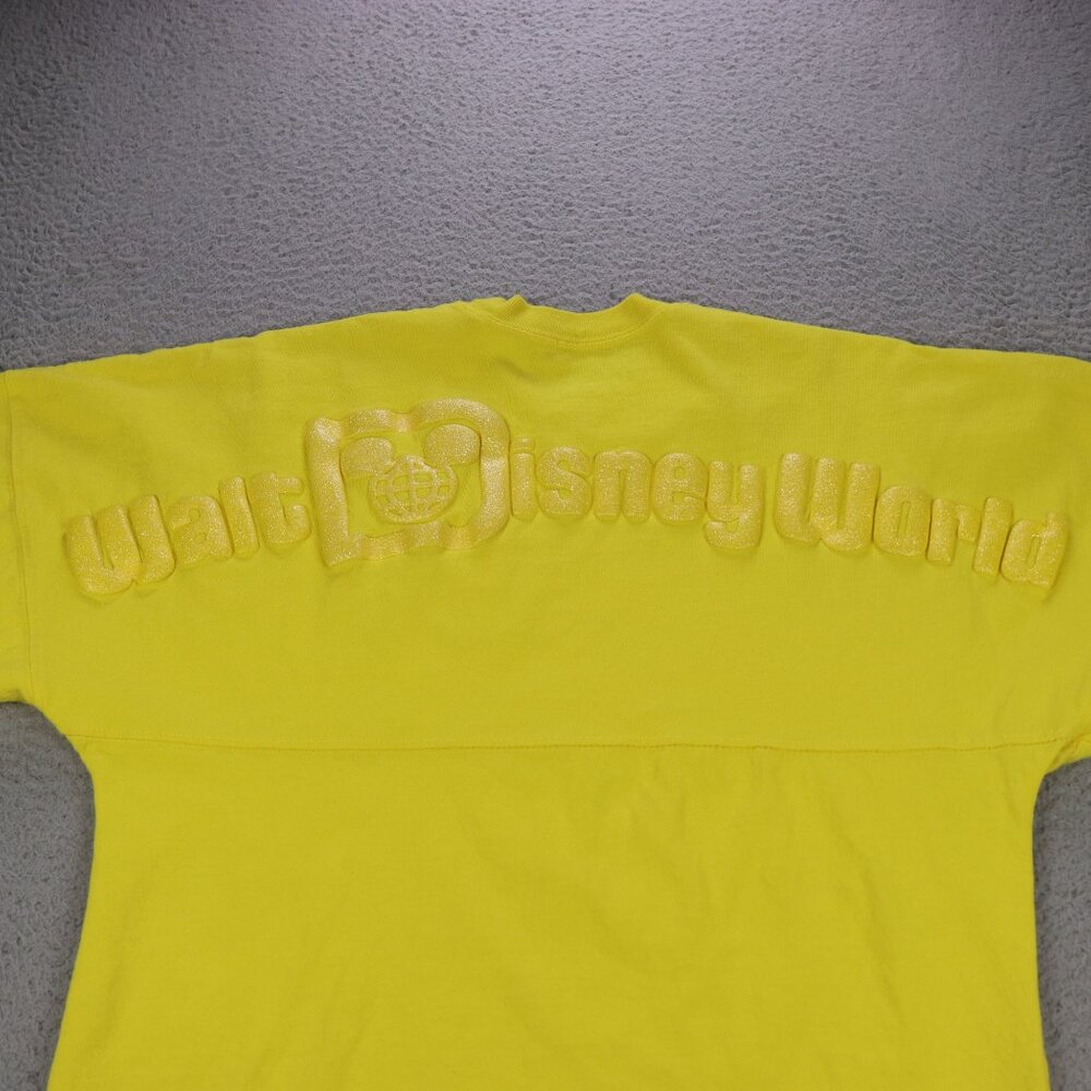Disney World Spirit Jersey Womens XS Yellow Glitter Logo Spell Out Mickey Mouse - Picture 9 of 11